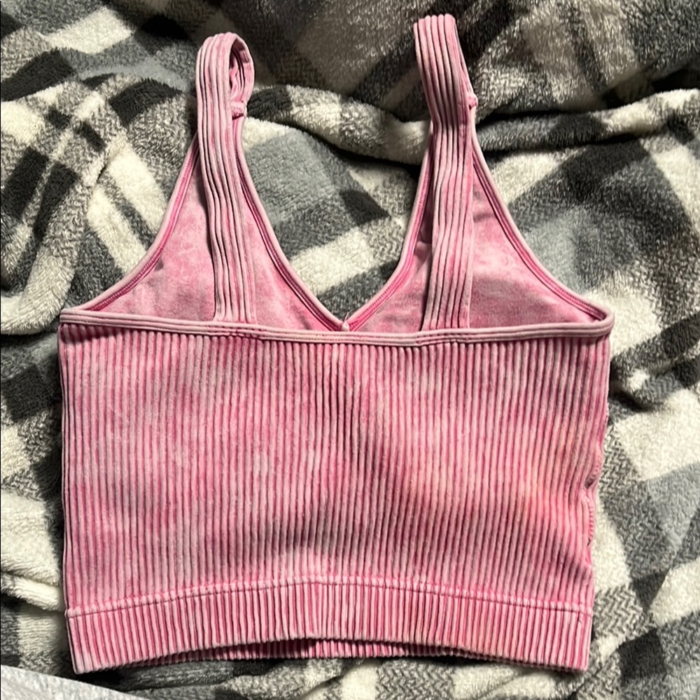 Pink Ribbed Women's Crop Top - Picture 2 of 2